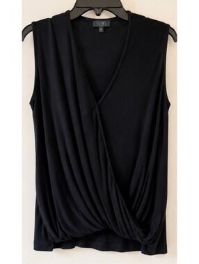 SEN Collection Black Draped Surplice Wrap Sleeveless Top Size 2